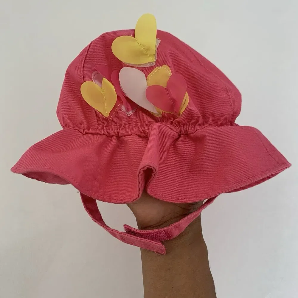 Childrens Place Sun Hat‎ Baby Girl 6-12 Month Pink Hearts Beach Vacation Travel